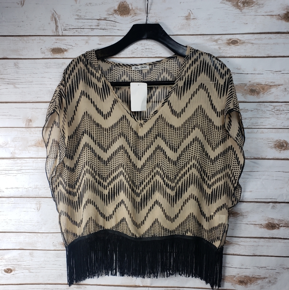 Bohemian Chiffon Fringe Sheer Top Shirt Tribal